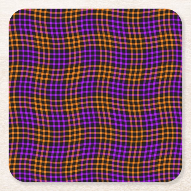 Purple Orange Plaid Checker Seamless Pattern Underlägg Papper Kvadrat (Framsidan)