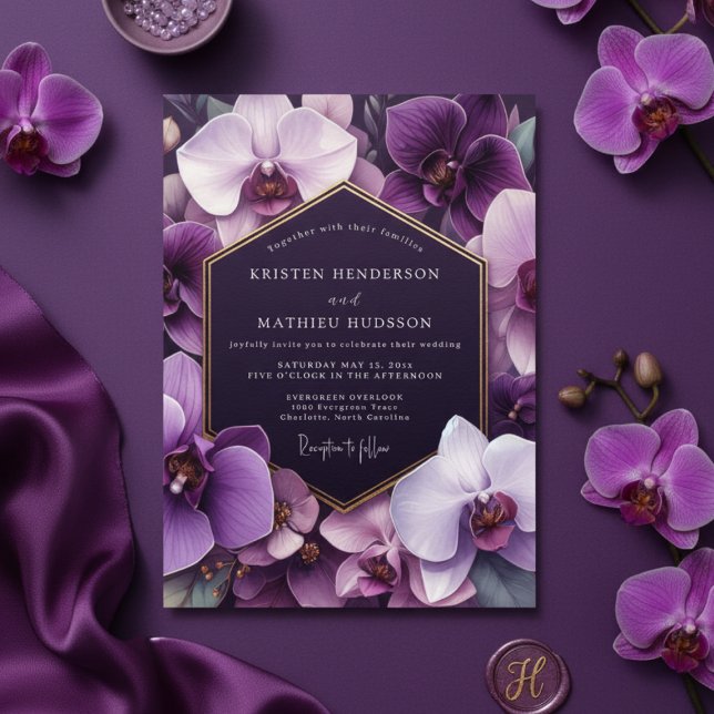Purple Orchid Opulent Romance Wedding Inbjudningar (Skapare uppladdad)