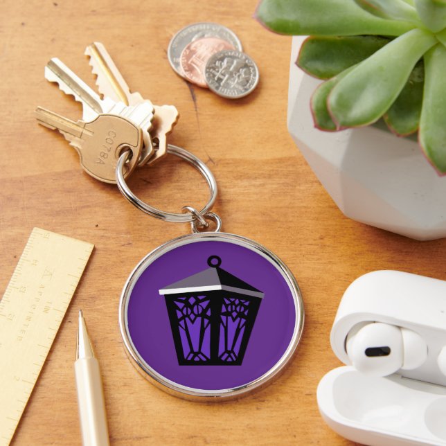 Purple Owl Lantern Keychain Rund Silverfärgad Nyckelring (Skrivbord)