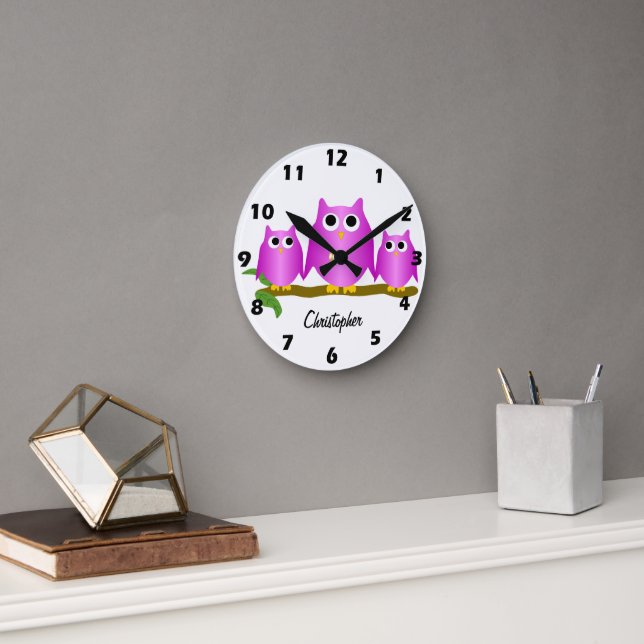Purple Owls Design Personlig Rund Klocka (Kontor)