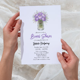 Purple Palette Ranunculus Mason Jar Bridal Shower Inbjudningar