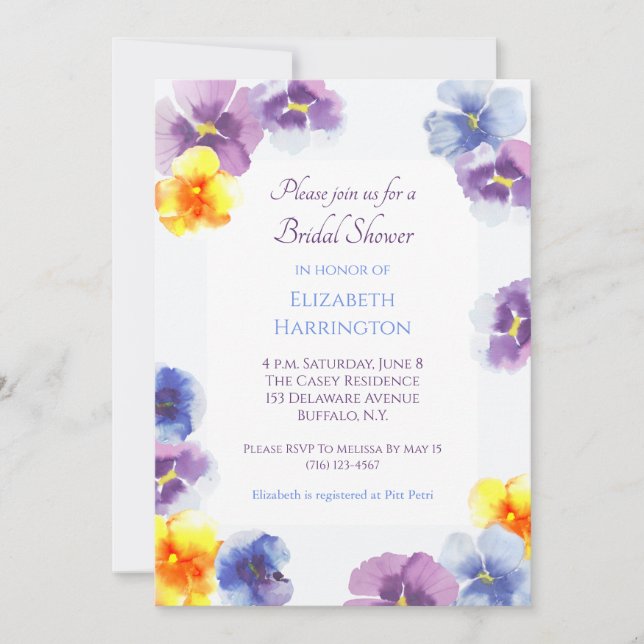 Purple Pansies Boho Hand-Illustrated Bridal Shower Inbjudningar (Framsida)