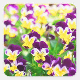 Purple Pansies Fyrkantigt Klistermärke