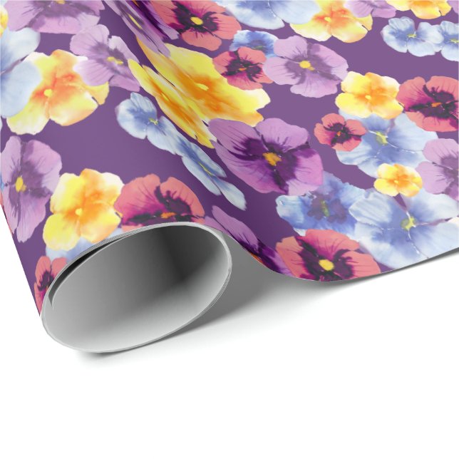 Purple Pansies Hand-Illustrated Boho Floral Presentpapper (Rullad Hörn)