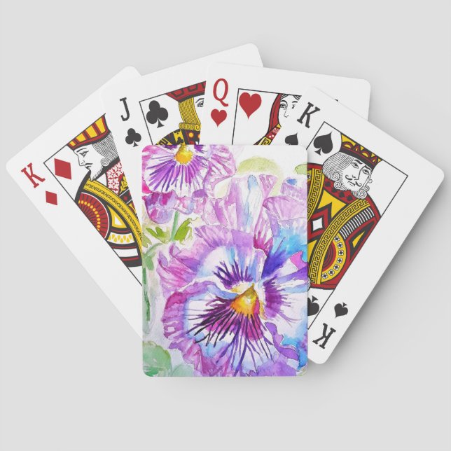 Purple Pansy Watercolour Flower Playing Cards Set Casinokort (Baksidan)
