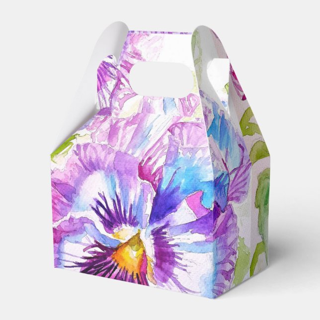 Purple Pansy Wedding Cake Favour Box Floral Flower Presentaskar (Framsidan Sidan)