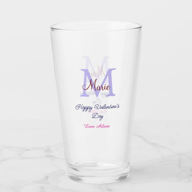 Purple pastel happy Valentine's day pink monogram  Glaskopp (Framsida)