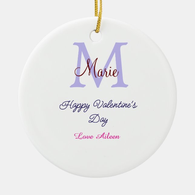 Purple pastel happy Valentine's day pink monogram  Julgransprydnad Keramik (Framsidan)