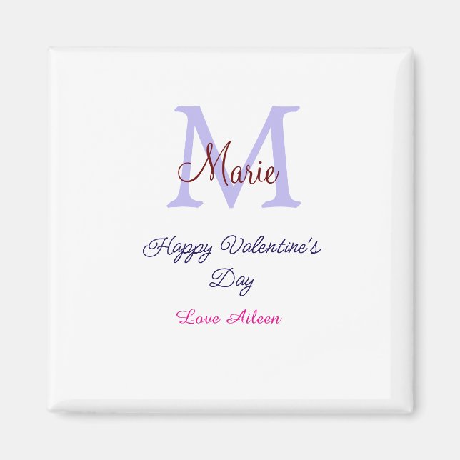 Purple pastel happy Valentine's day pink monogram  Magnet (Framsidan)