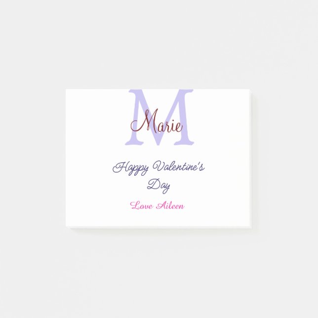Purple pastel happy Valentine's day pink monogram  Post-it Block (Framsida)