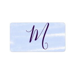 Purple pastel watercolor monogram name letterretro adressetikett
