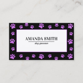 Purple Paw Prints Black Dog Groomer Business Card Visitkort