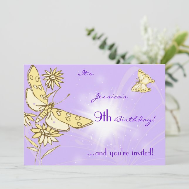 Purple Peach Butterfly Invitation Card Inbjudningar (Stående Fram)