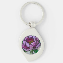 Purple Peony Stained Glass Swirl Silverfärgad Nyckelring