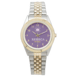 Purple Personalized with White Leather Custom Armbandsur