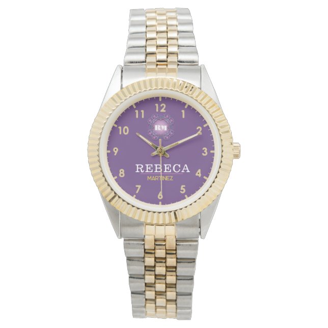 Purple Personalized with White Leather Custom  Armbandsur (Framsida)