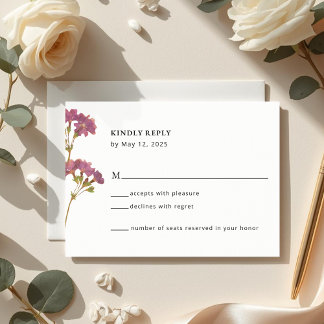 Purple Petunia Floral Wedding RSVP Card OSA Kort