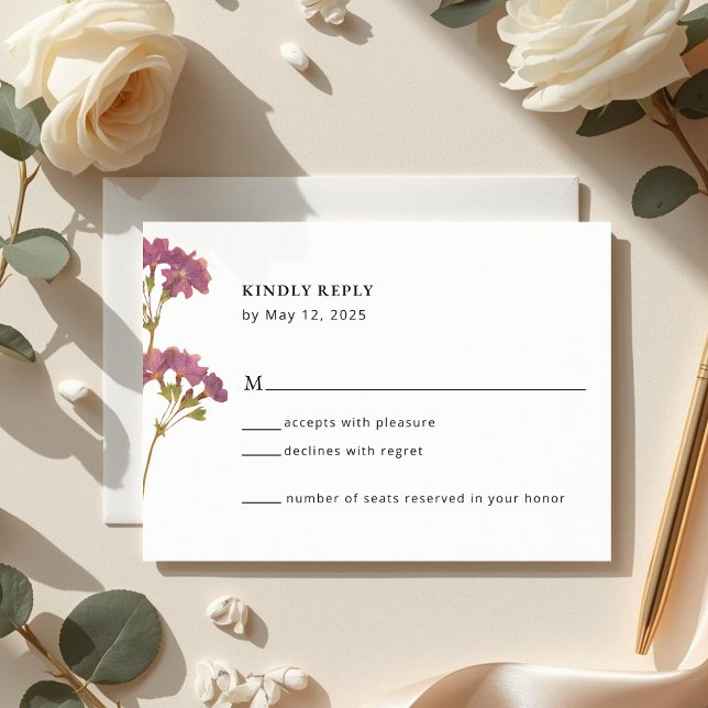 Purple Petunia Floral Wedding RSVP Card OSA Kort (Skapare uppladdad)