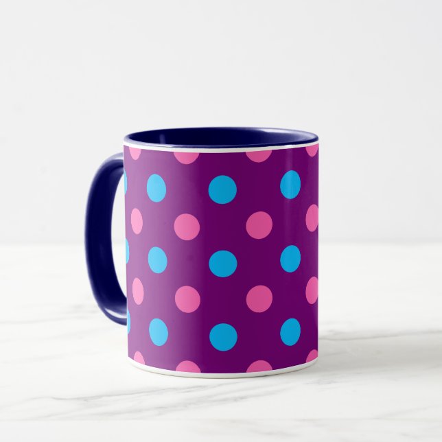 Purple Pink Blue Polka Dot Pattern Mugg (Framsida vänster)