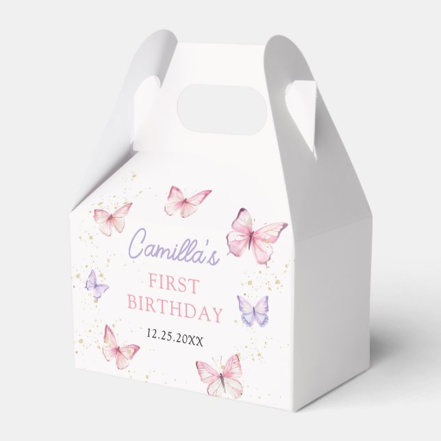 Purple Pink Bow Butterfly Girl Birthday Party Presentaskar (Framsidan Sidan)