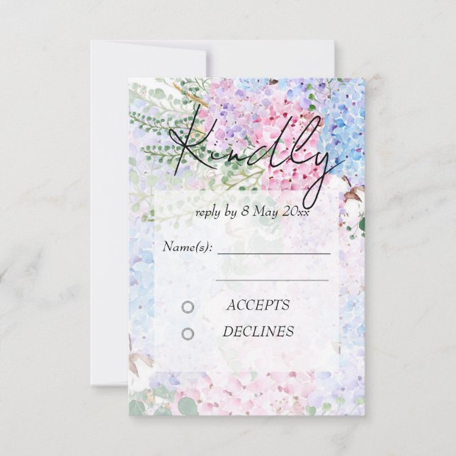 purple pink hydrangea paintings Wedding RSVP Card Inbjudningar (Framsida)