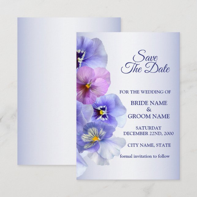 Purple Pink Lilac Pansy Floral Rustic Wedding Spara Datumet (Fram/baksida)