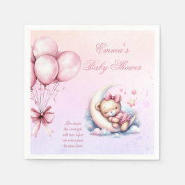 Purple Pink Moon Dreamy Baby Bear Baby Shower Napk Pappersservett