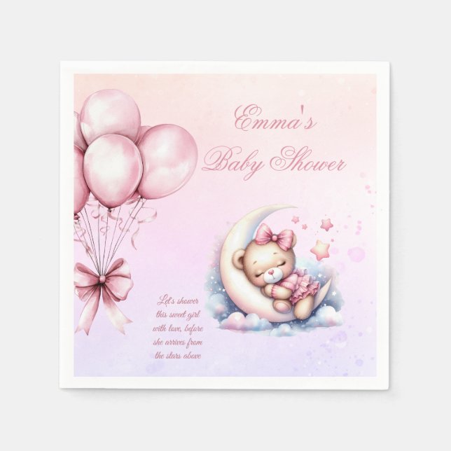 Purple Pink Moon Dreamy Baby Bear Baby Shower Napk Pappersservett (Framsidan)