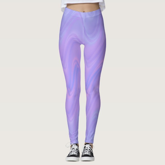 Purple Pink Wavy Lines Pattern Leggings (Framsida)