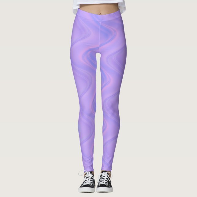 Purple Pink Wavy Lines Pattern Leggings (Framsida)
