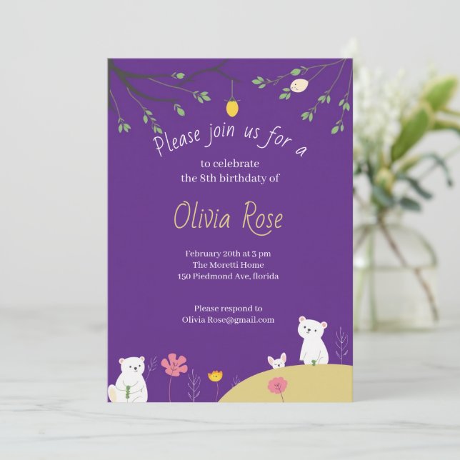 Purple Playful Birthday Invitation for Kids Inbjudningar (Stående Fram)
