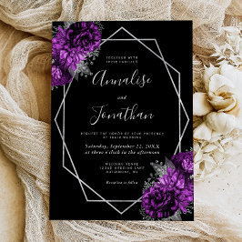 Purple Plum Silver Floral Black Wedding Inbjudningar