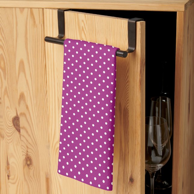 Purple Polka Dot Pattern Kökshandduk (Thirds Fold)