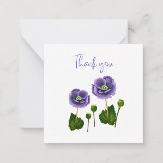 Purple Poppy Thank You Flat Notecard  Anteckningskort