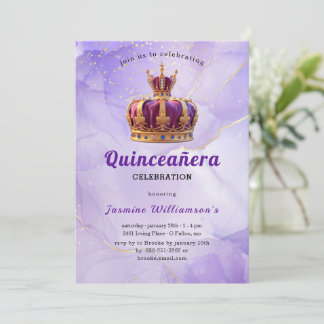 Purple Quinceanera Princess Crown Birthday Party Inbjudningar