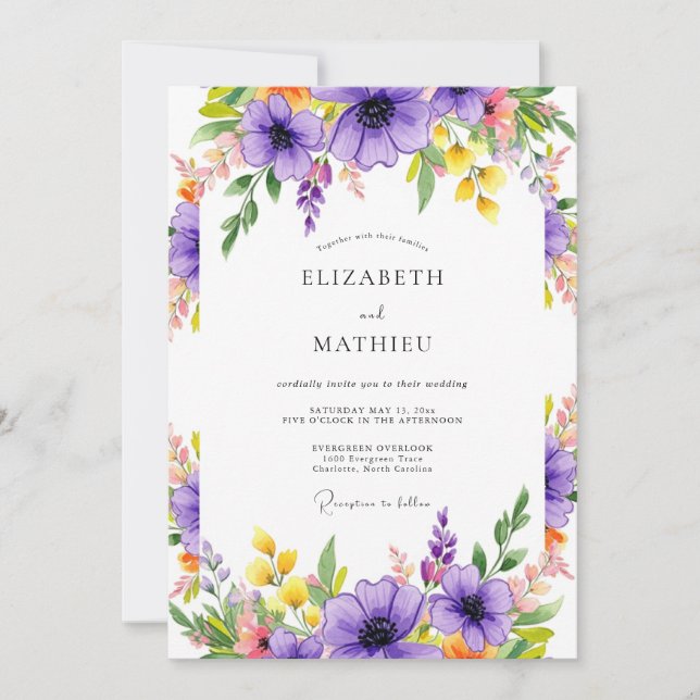 Purple Radiant Meadow Wedding Inbjudningar (Framsida)
