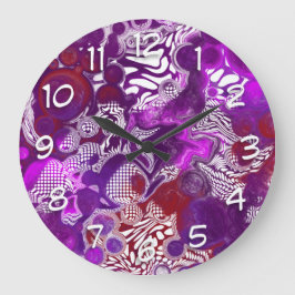 Purple Red Abstract Modern Fluid Art Marble  Stor Klocka