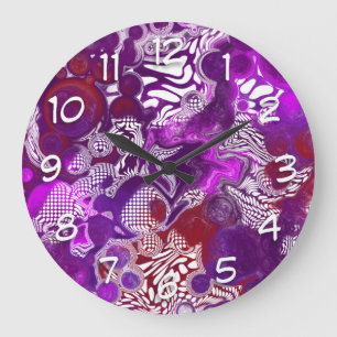 Purple Red Abstract Modern Fluid Art Marble Stor Klocka