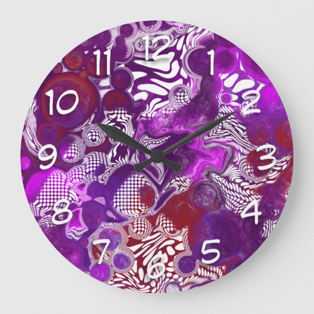Purple Red Abstract Modern Fluid Art Marble  Stor Klocka (Framsida)
