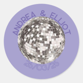 Purple Retro Disco Wedding Sticker Envelope Seal Runt Klistermärke