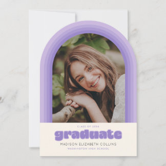 Purple Retro Striped Arch Graduation Announcement Inbjudningar