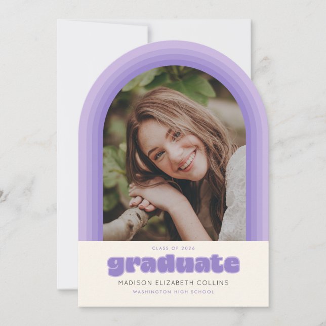 Purple Retro Striped Arch Graduation Announcement Inbjudningar (Framsida)
