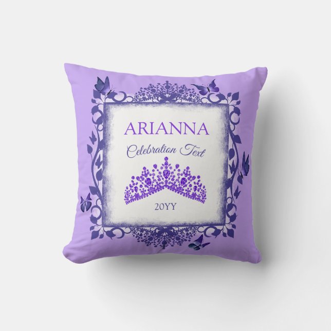 Purple Rhinestone Tiara, Butterflies, Personalized Kudde (Framsida)
