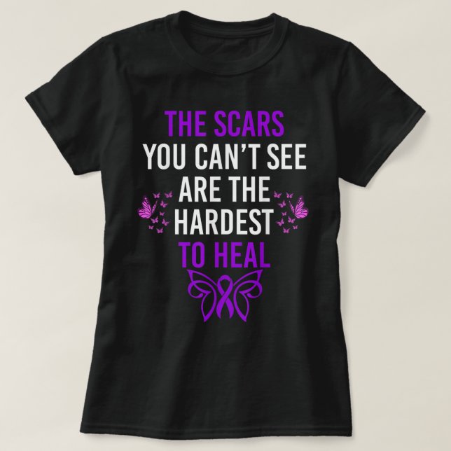 Purple Ribbon Hardest To Heal Domestic Violence Aw T Shirt (Design framsida)