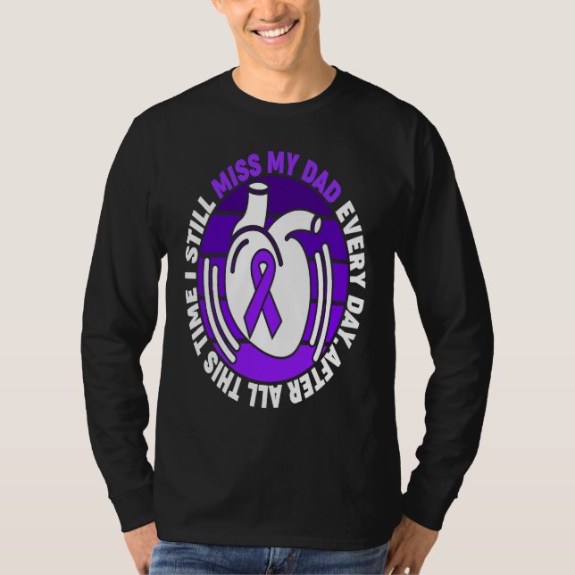 Purple Ribbon Overdose Awareness Miss My Dad Memor T Shirt (Framsida)