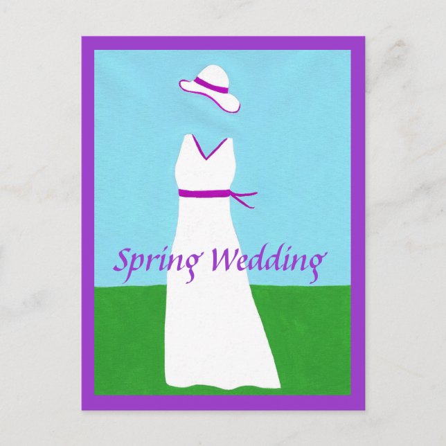 Purple Ribbon Wedding Dress Invitation Postcards Inbjudan Vykort (Framsida)