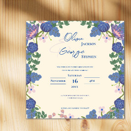 Purple Romantic Pretty Blue Florals Garden Wedding Magnetisk Inbjudningskort