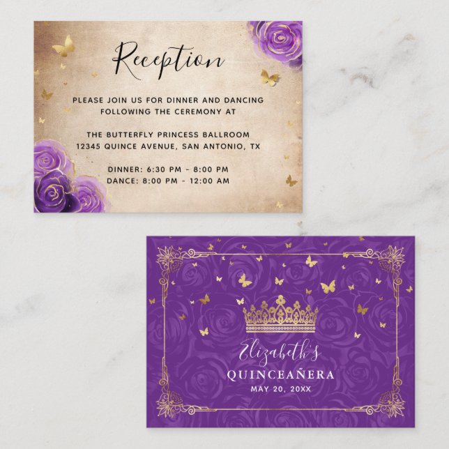 Purple Rose Gold Crown Elegant Details Tilläggskort (Fram/baksida)