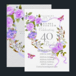Purple Rose Ribbon 40th  Birthday Invitation Inbjudningar<br><div class="desc">Lovely and elegant rose with butterfly.  You can changes the texts to your choice.
Suitabe for 40th,  50 th,  60th,  70th etc.</div>