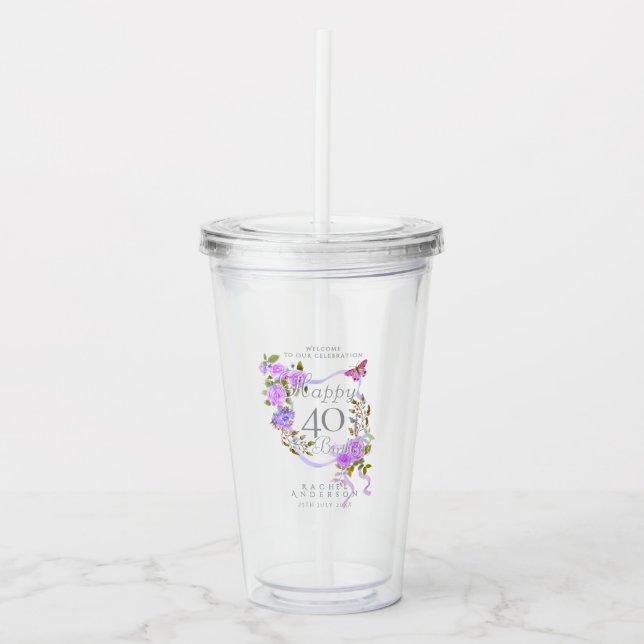 Purple Rose Ribbon 40th Birthday Take Away Mugg (Framsida)